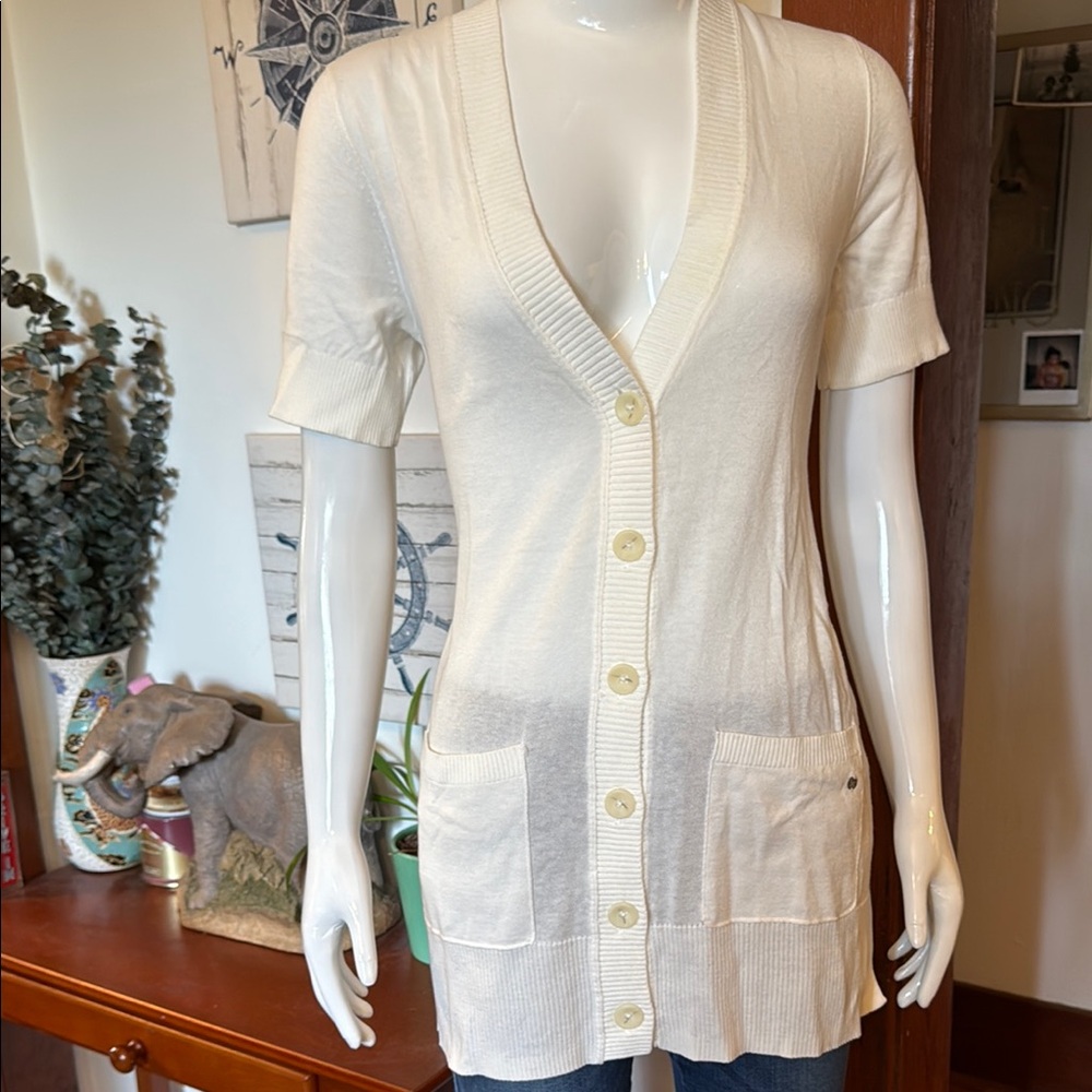 NWT Eddie Bauer size small Cream/white Button-Up Cardigan